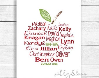 Custom Teacher Appreciation, Teacher Gift, Apple Word Art, Student Names, Thank You Gift, DIGITAL FILE ONLY