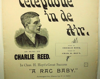 Telephone in de Air Rare Vintage Sheet Music 1887