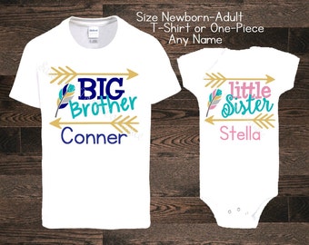 Big Brother Little Sister Sis Bro Baby Personalized Custom Shirt one piece bodysuit body suit dinos pregnancy announcement i'm pregnant
