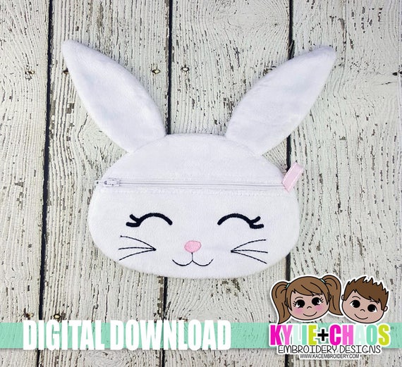Bunny Zippered Pouch ITH Embroidery Design from KACEmbroidery on Etsy