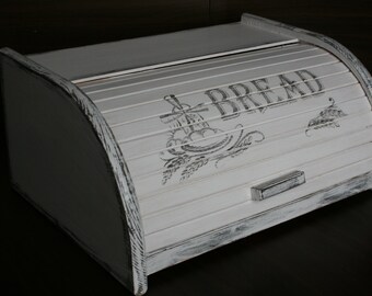 RARE! Primitive BREAD BOX, Bread Bin, Bread box, Distressed, White, Rustic, Country, Shabby, Retro, French style, Wooden breadbox, breadbin