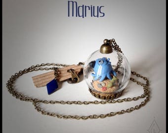 Jewelry necklace mini-terrarium glass - Marius the poulpo'moustache.