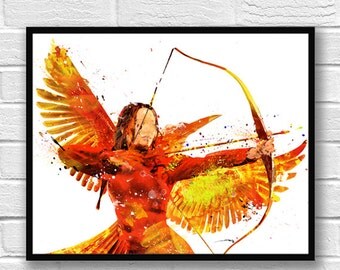 Hunger Games Watercolor Print, Katniss Everdeen Art, Mockingjay, Movie Poster, Home Decor, Kids Room Decor, Fan, Watercolor Painting - 506