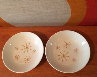 Royal China Star Glow, Atomic Starburst Berry Bowls, Set of 2, Mid Century Modern Starburst Bowls, Gold Starburst Design, Small Bowls