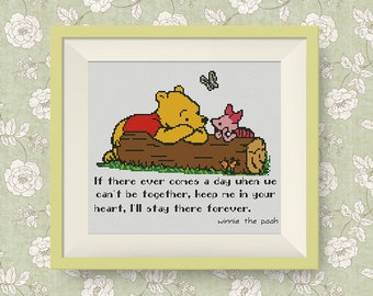 BUY 2, GET 1 FREE! Winnie the Pooh cross stitch pattern, Quote cross stitch pattern, I'll stay (in color), Instant Download, #P202