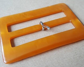 Vintage 1930s Early Plastic Bakelite Yellow Butterscotch Belt Buckle Large