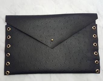 Black Ostrich Envelope Clutch