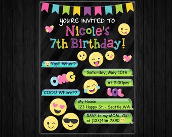 EMOJI Birthday Invitation ONLY, Emoji thank you card, emoji birthday, emoji party supplies, emoji printables