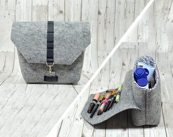 Makeup organizer felt storage bag, Makeup brush bag felt organizer, Makeup storage brush organizer, Large cosmetic bag brush holder grey