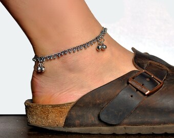 Belly dance jewelry, Vintage Silver Tribal Anklet, Fine ankle bracelet, Bells Ankle Bracelet, Gypsy tribal women, Bell anklet, One or pair