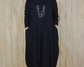 Ladies Lagenlook Plus Size Tunic Dress Parachute Boho Quirky UK 14 16 18 20 22 24 26/US 12 14 16 18 20 22 24 BLACK Artsy 8760