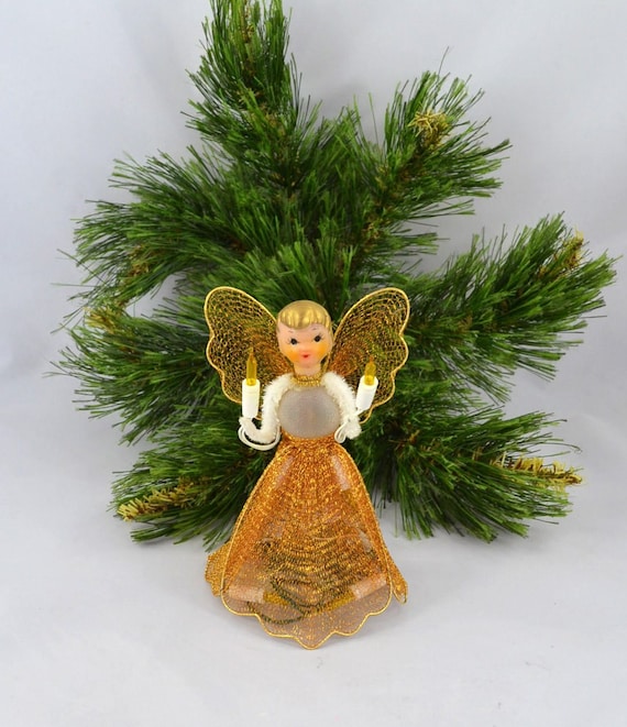 Vintage Angel Tree Topper Lighted Gold Mesh Angel Topper