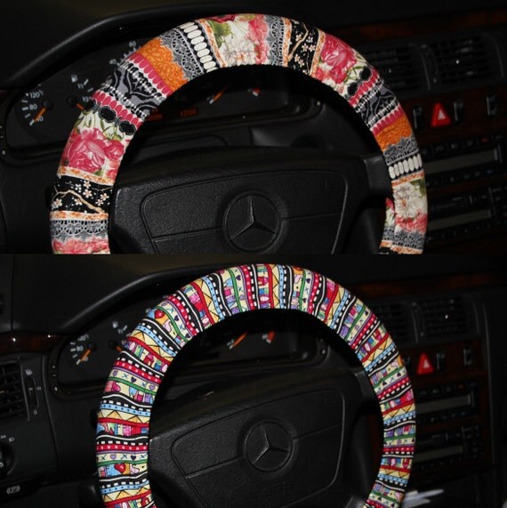 Multicolor tribal steering wheel cover / Girls gift idea/