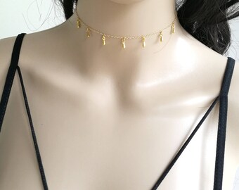 Drops Choker, Drops Choker Necklace, Drops Gold Choker, Teardrop Choker, Gold Satellite Drop ,Teardrop Gold Choker, Dainty Drop Choker