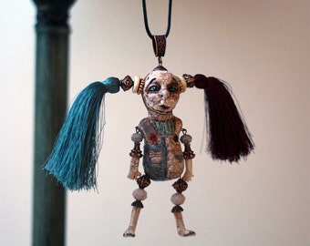 Boho jewelry tassel necklace - Long tassel necklace - Bohemian necklace - Art doll necklace - Beaded necklace - Girls boho necklace