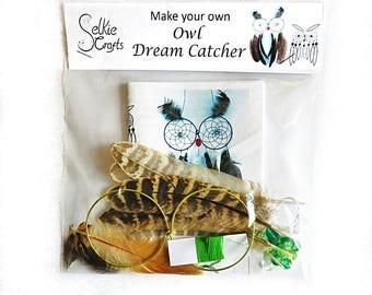 DIY Kit Owl Dream Catcher kit - craft kits owl dreamcatcher make your own feather dream catchers