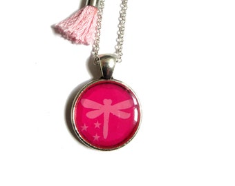 DRAGONFLY NECKLACE - Pink dragonfly necklace - Dragonfly jewelry - Insect jewelry, Girl Necklace - Kids necklace - Flower Girl