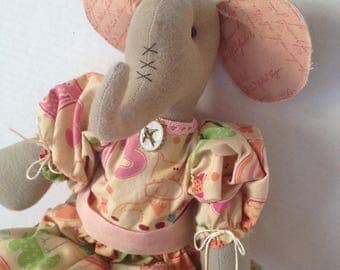 Handmade Elephant Doll, Art Doll Elephant, Handmade Primitive Elephant, Primitive Elephant, Elephant Doll