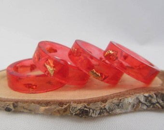 Stackable rings Hypoallergenic ring Resin jewelry Ring flakes Red ring Gold flakes eco resin Boho Jewelry resin jewellery Gift to mom