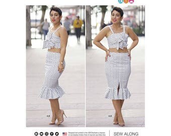 Sewing Pattern Mimi G Style Misses' Top and Skirt, Miss & Plus Sizes, Simplicity Pattern 8394, Two Piece Dress, Crop Top, Pencil Skirt