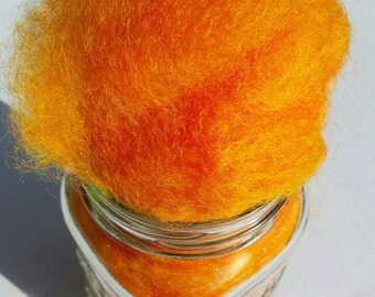 Mandarin Orange wool batting, 1oz, hand dyed wool, carded wool, wool batt, felting wool, spinning wool, crafting supplies, macrame, weaving