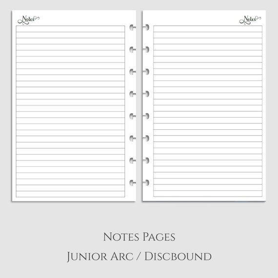 Notes Pages Planner Inserts Half Size Discbound / Junior