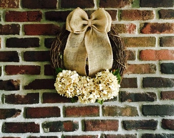 Front Door Wreath-Choose Your Colors-Hydrangea Wreath-Spring Wreath-Rustic Wreath-Cream Hydrangea Wreath-Everyday Wreath-Mothers Day Gift