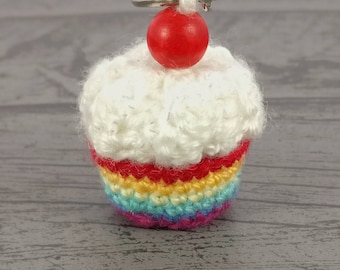 Cute keyring, rainbow cake bag charm, cupcake accessories, baker gift, teacher gift, baker foodie gift, kawaii food charm, gift under 5