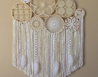Large Crochet Dream Catcher Wall Hanging, Doily Dream Catcher, Boho Home Decor, Dorm Decor, Crochet Wall Art, Bohemian Bedroom, Yoga Space