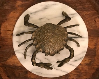 Vintage Metal Crab Trinket Box or Ashtray with Hinged Lid