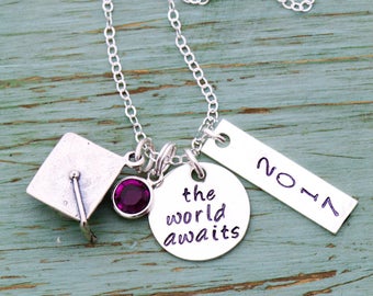 SALE • Custom Graduate Necklace Graduation Gift • 2017 Graduate School High Girls Grad Gift • Sterling Silver Personalized Necklace School