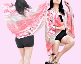 Summer festival cape, pink cardigan, Coachella kimono, sporty cardigan, summer poncho, bikini cover up, women poncho, summer kimono