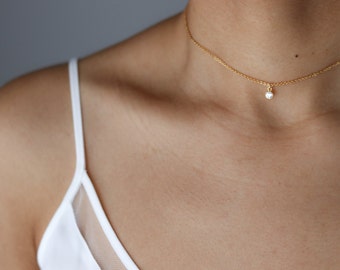 Dainty Diamond Choker Necklace - CZ Diamond Necklace - Crystal Choker - Layering Necklace - Minimalist Jewelry - Valentine's Day Gift