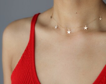 Gold Star Choker Necklace - Star Necklace - Silver Choker - Bohemian Jewelry - Layering Necklace - Trendy Choker - Festival Jewelry