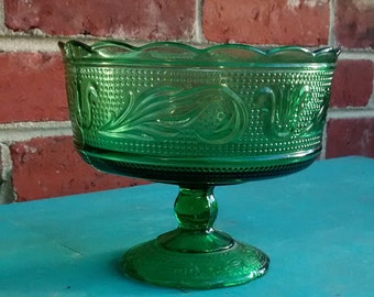 Green glass compote green glass bowl pedestal vase emerald green vase e o Brody glass bowl centerpiece green table decor