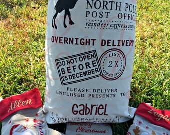 Personalized Santa Sack, Embroidered Bag, Santa bag, Christmas Bag Gift bag, Present bag, custom holiday gift bag, North Pole bag