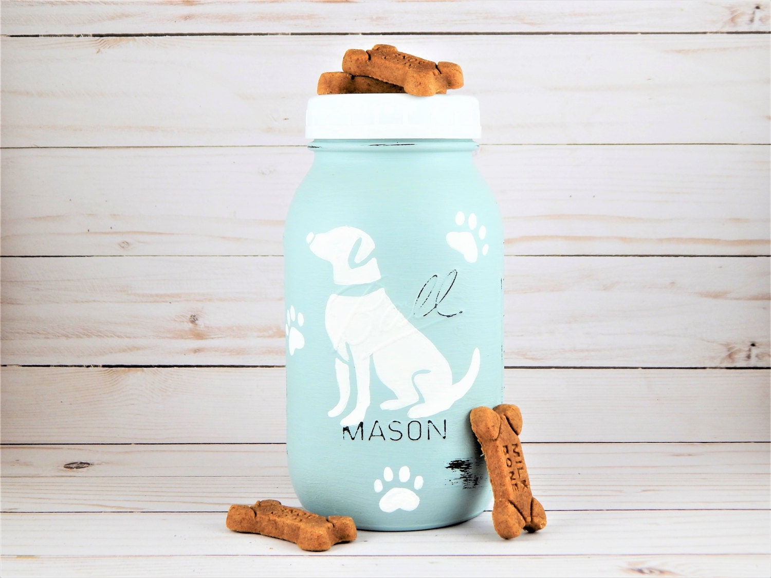 Rustic Dog Treat Holder. Mason Jar Treat Container. Glass