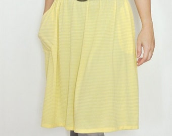 Simply Snug 1980's Vintage Pale Yellow White Striped Summer Dress Uk Size 10-12 Eu 38-40