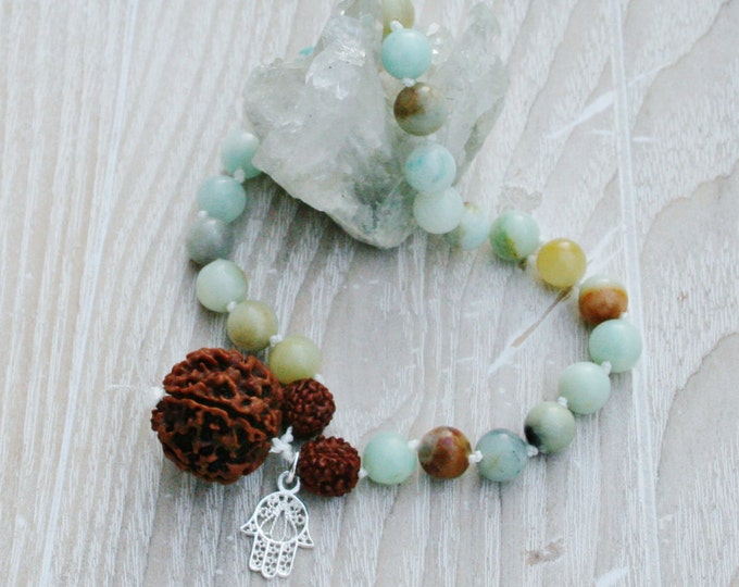 Hiresh small dark Mala, 27 + 1 Beads, Rudraksh Guru Bead, Hamsa Hand, Japa Mala, Jewels, Yoga, Yoga Yoga Mala Gift