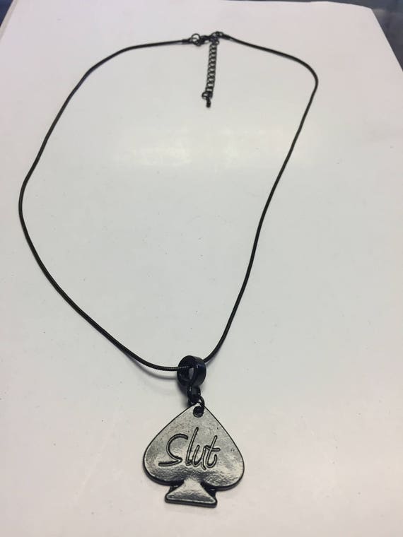 BLACK Sexy Queen Of Spades Silver Euro Necklace QoS BBC