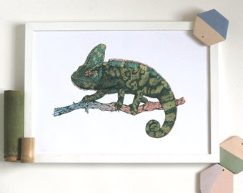 chameleon art print illustration vintage chameleons home