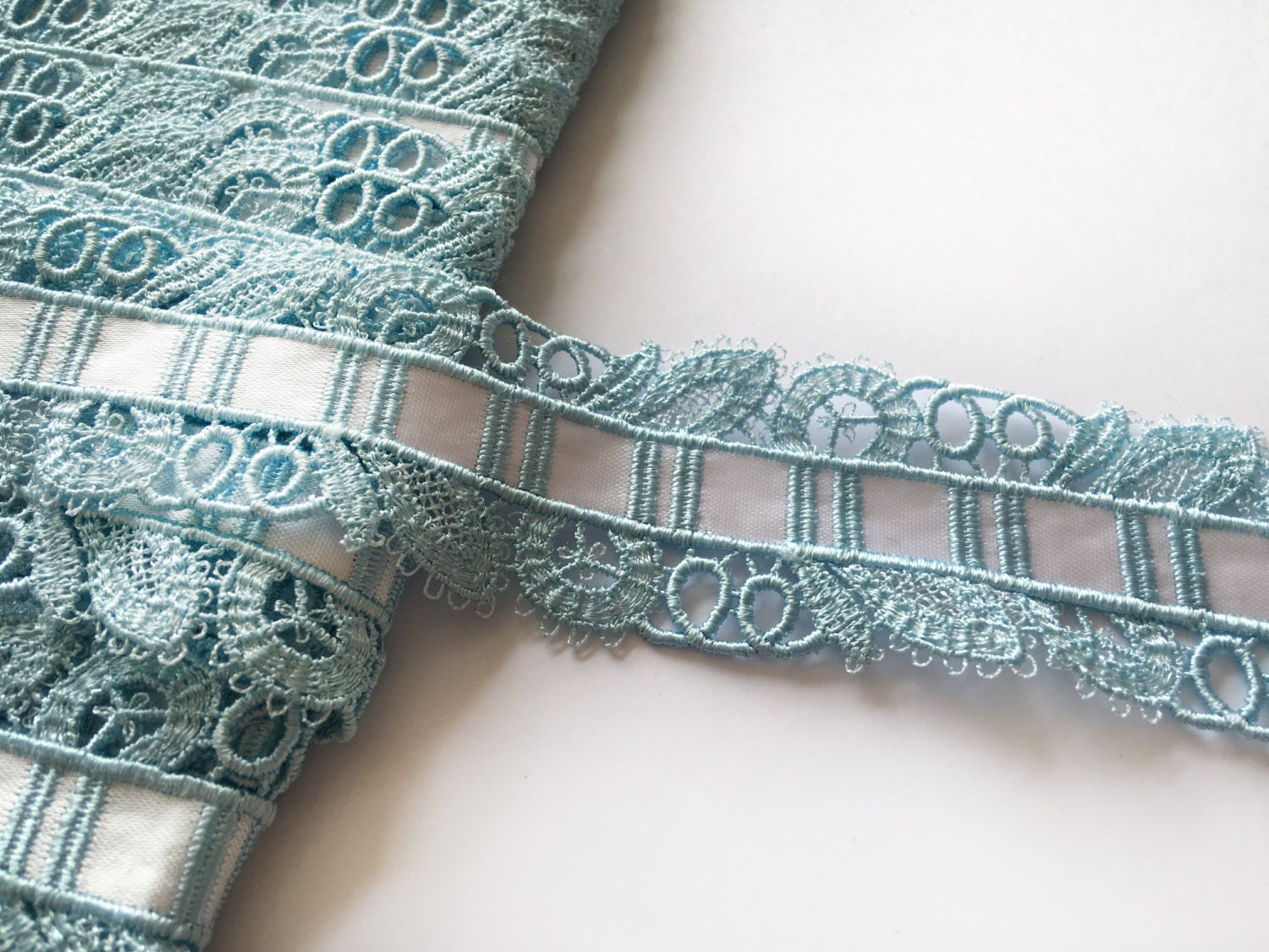 Blue Embroidered Tulle/Lingerie Lace - - 1 metre length - 3.5 cm width ...