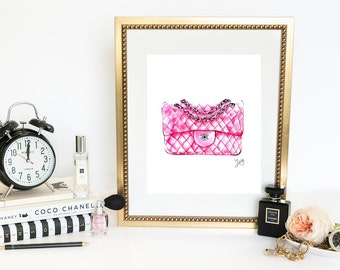 Chanel Inspired Watercolour Fashion Illustration, Pink Watercolour, Fashion Print, Fashion Wall Decor