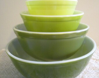 Pyrex Verde Green, Mixing Bowls, #401, 402, 403, 404, Pyrex Mixing Bowl Set
