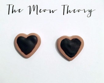 Chocolate Covered Heart-shaped Cookie Stud Hand-made Earrings