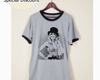 Stevie Nicks Shirt Tshirt Fleetwood Mac Light Gray and White on Chest
