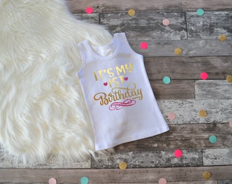 Girls 1st Birthday, First Birthday Outfit, Baby Girls First Birthday, First Birthday Outfit, Birthday Tank Top, Birthday Tank, 1st Birthday