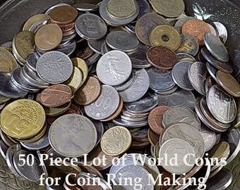 Bulk World Coins: 50 piece coin lot for making coin rings