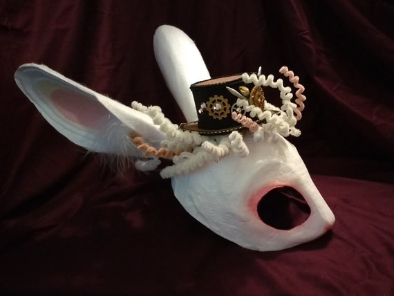 White Rabbit - Rabbit Mask, Steampunk mask, cosplay mask, theatrical mask, woodland creatures, festival mask, custom mask, costume mask by Bythecreekcreations steampunk buy now online