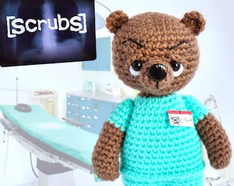 Scrubs, Knitted bear Dr. Christopher Turk toy bear Knitted teddy bear Toy bear Crochet bear Knitted teddy Knitted Toy Scrubs serial